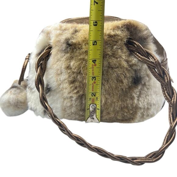 Pritzi Faux Fur Tassel Ball Bronze Mini Shoulder Bag Boho Festival Hippie Chic - Picture 12 of 16